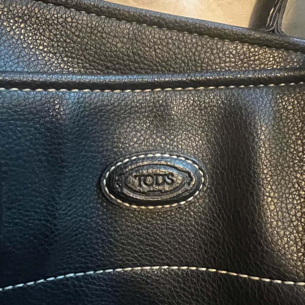 TOD'S Girelli Black Pebbled Leather Large Tote Bag Shoulder Strap